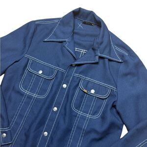 70s Vintage Lee Blue Denim Contrast Stitching Western Snap Short Jacket Large